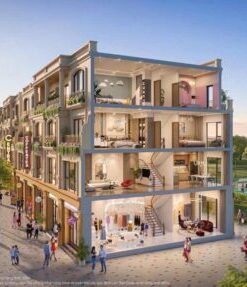Hình ảnh minh họa phối cảnh shophouse The Green Bay, thể hiện thiết kế công năng từng tầng và không gian kinh doanh – sinh hoạt tiêu biểu, mang tính tham khảo.
