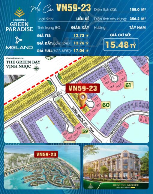 Chuyển nhượng vinhomes cần giờ mã căn VN59-23 khu vịnh ngọc